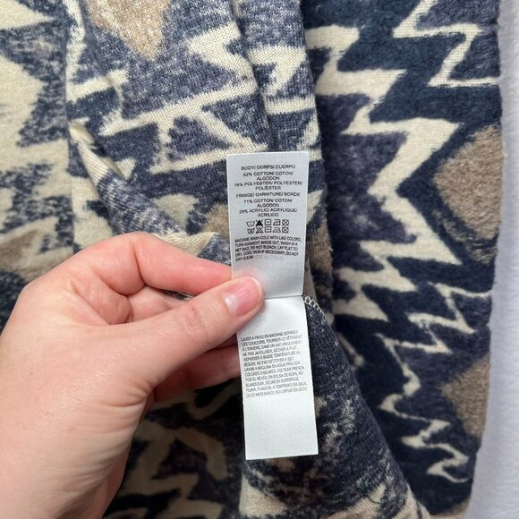 Lucky Brand Fringe Open Front Southwestern Cardigan Sweater Aztec Print boho L - Picture 9 of 11